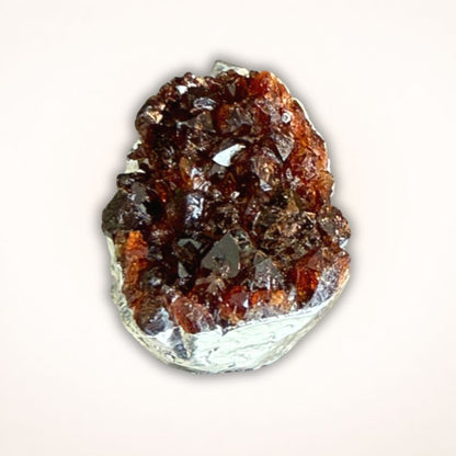 Small oval Brazil Citrine Drusy Cluster Pendant in .925 Silver Bezel with dark orange druzy crystals and natural crystal formation.