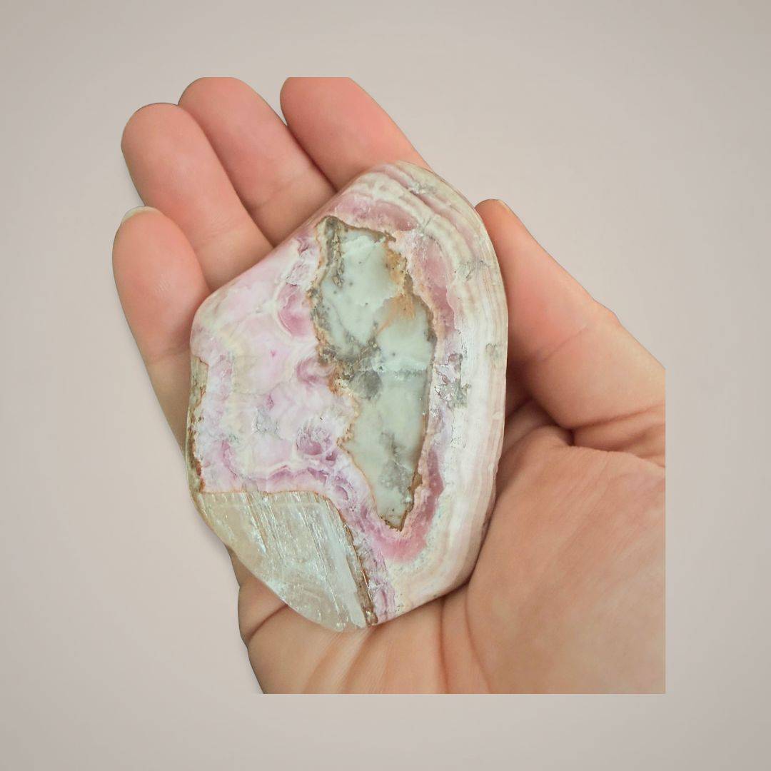 Hand-held Cobaltoan Calcite palm stone for joy and transformation