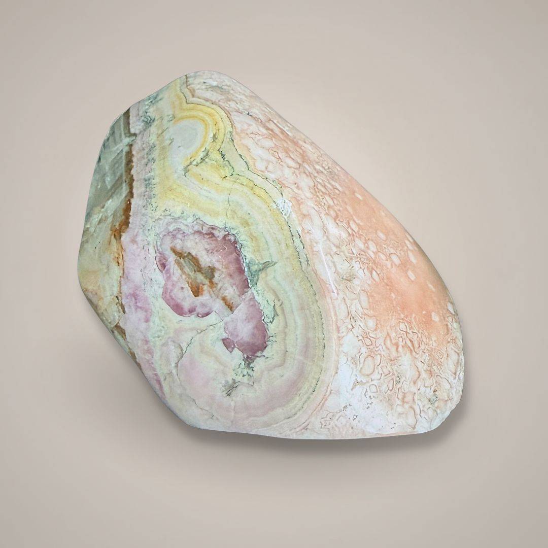 Polished pink and white Cobaltoan Calcite rock for collectibles