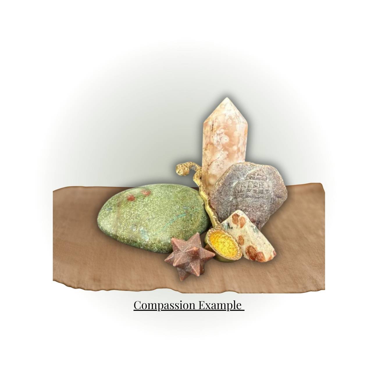 Essential Crystal Mystery Box – 5 Premium Intention Crystals featuring a curated set Compassion Example surprise box with polished gemstones.