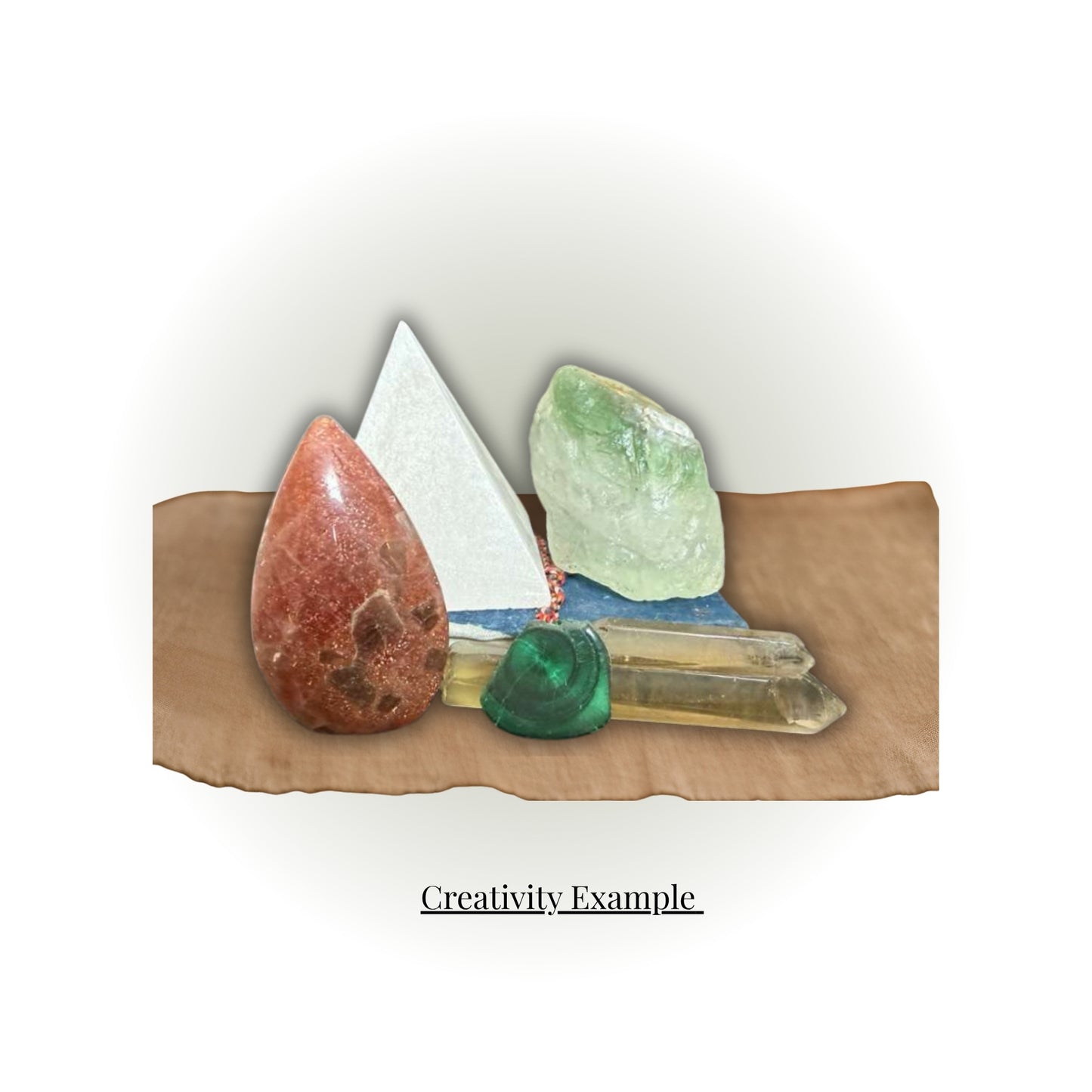 Essential Crystal Mystery Box – 5 Premium Intention Crystals examples of a creativity intention surprise box, featuring polished and raw gemstones for creativity and energy work.