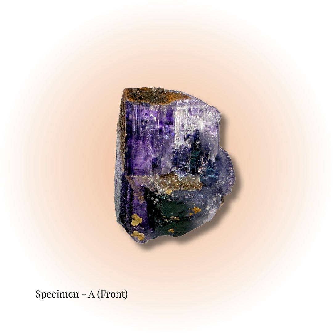 Brazilian Purple Fluorite crystal specimen A front view showcasing deep violet hues and natural geometric formations for clarity and focus.
