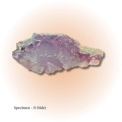 Brazilian Purple Fluorite crystal specimen D (side view) showcasing natural clarity and layered purple hues for focus and alignment in gemstone collections.