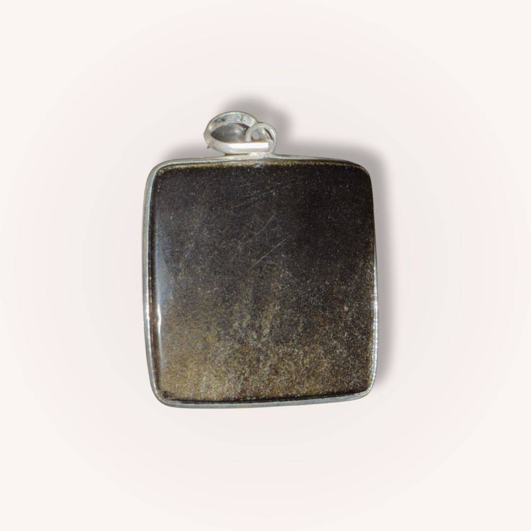 Back of square Gold Sheen Obsidian Pendant showing dark obsidian finish. Ideal for grounding and energy protection jewelry.