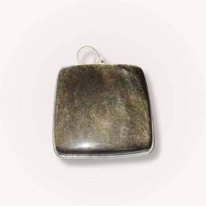 Square Gold Sheen Obsidian Pendant with golden reflective surface. A powerful accessory for protection and inner strength.