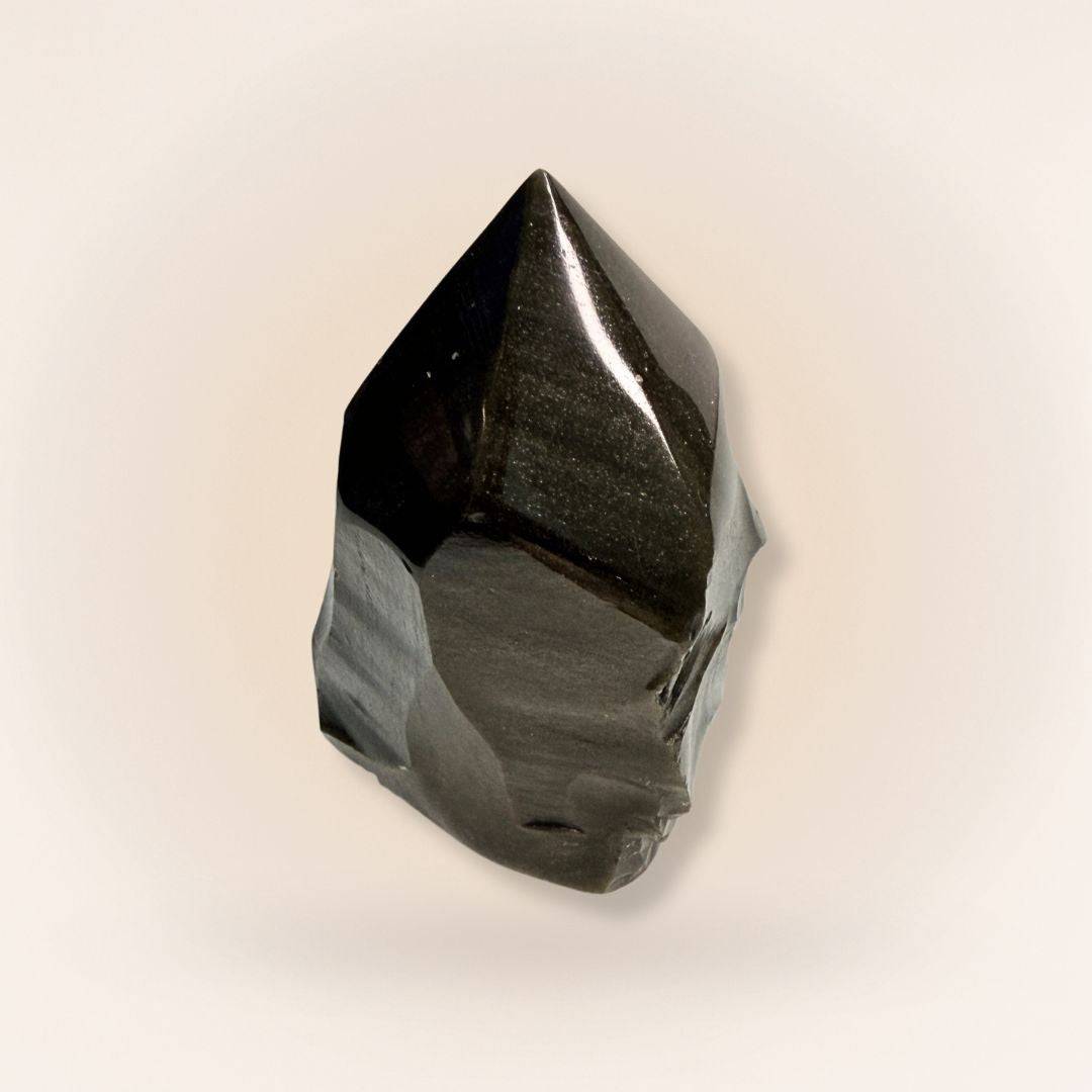 Gold Sheen Obsidian Generator — Natural Sided Top Polish tower with reflective golden shimmer and raw textured base, ideal for gemstone collectors.