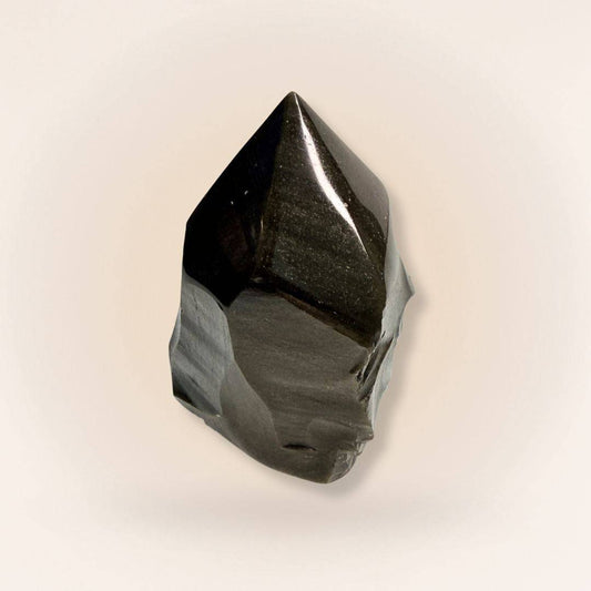 Gold Sheen Obsidian Generator — Natural Sided Top Polish tower with reflective golden shimmer and raw textured base, ideal for gemstone collectors.