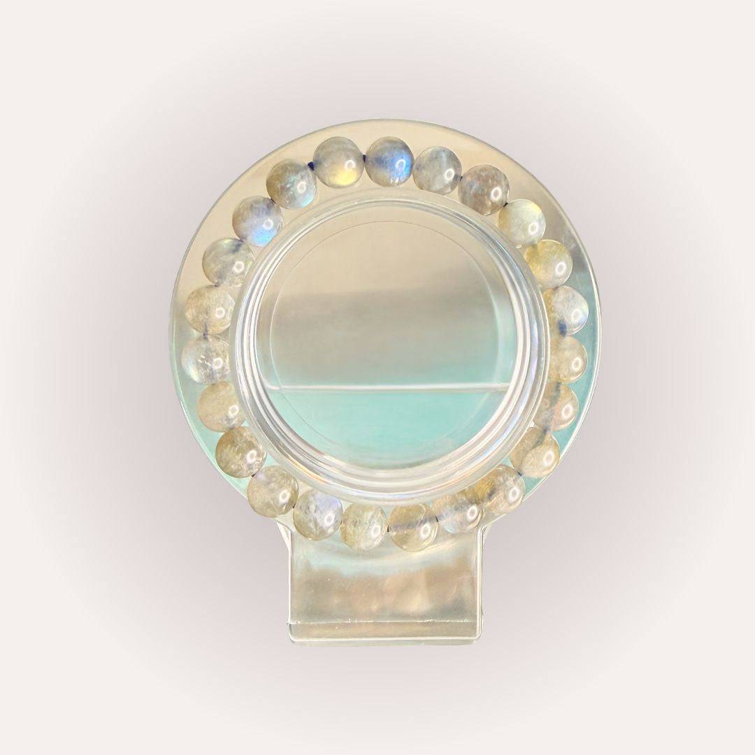 Labradorite bead bracelet from the Circle of Safekeeping Aligned Pairing, designed for energetic boundaries and spiritual protection.
