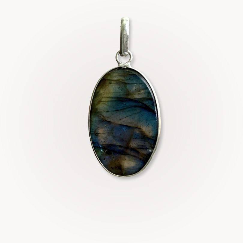 Back view of Labradorite Classic Pendant showing natural stone patterns, perfect for spiritual jewelry collections and daily wear.