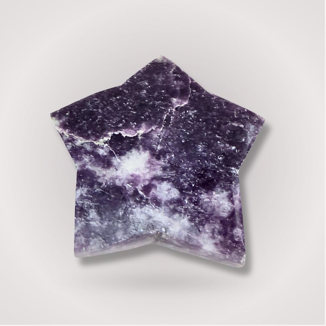 Front view of Lepidolite Star Crystal Carving showcasing its polished surface and soothing purple tones for emotional balance and decor.