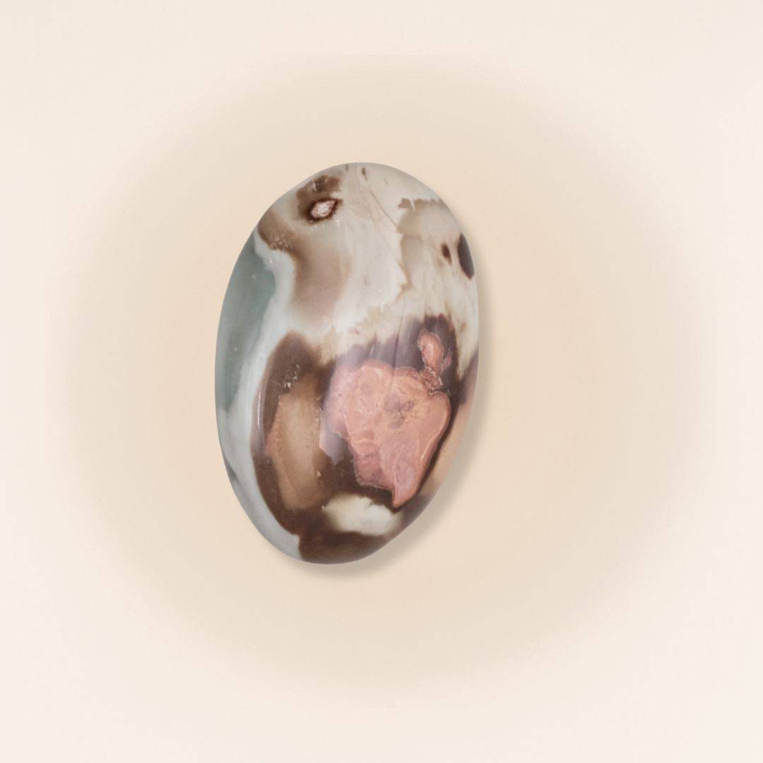 Medium Polychrome Jasper palm stone with earthy tones and polished finish, ideal for grounding and calming crystal energy work.