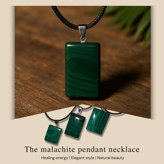 Three natural malachite pendant necklaces in small, medium, and large sizes, each set in silver bales on 20-inch waxed cotton cords, arranged side by side.