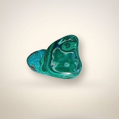 Heart-shaped Malacholla Freeform specimen with layered green and blue mineral patterns, ideal for balance and protection.