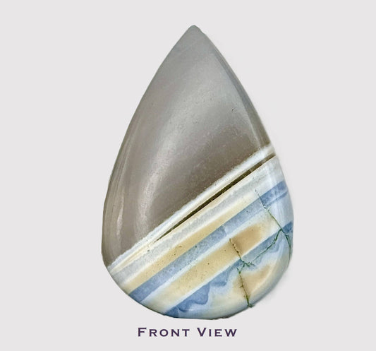 Tear drop shaped Blue Owyhee Agate polished cabochon