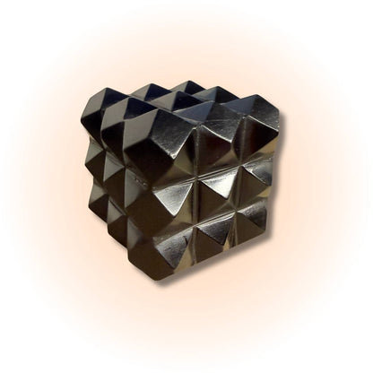 Obsidian Cube - Sacred Geometry with pyramid facets, ideal for energy grounding, protection, and truth alignment in spiritual practices.