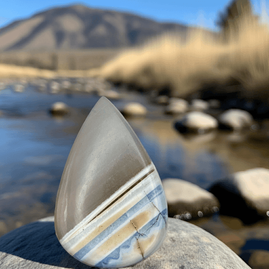 Blue Owyhee Agate cabochon 45ct with banded patterns from Owyhee County Idaho