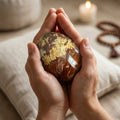 Polished petrified wood palm stone, medium size, grounding protection stone