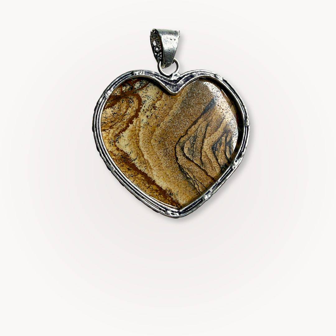 Picture Jasper Heart Pendant | Grounding and Inner Stability