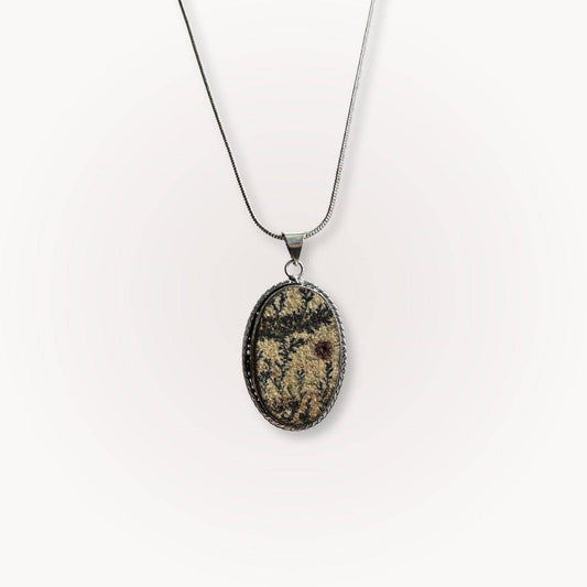Psilomelane Jasper Pendant - Grounding talisman with unique dendritic patterns on silver chain. Ideal for self-awareness and protection.