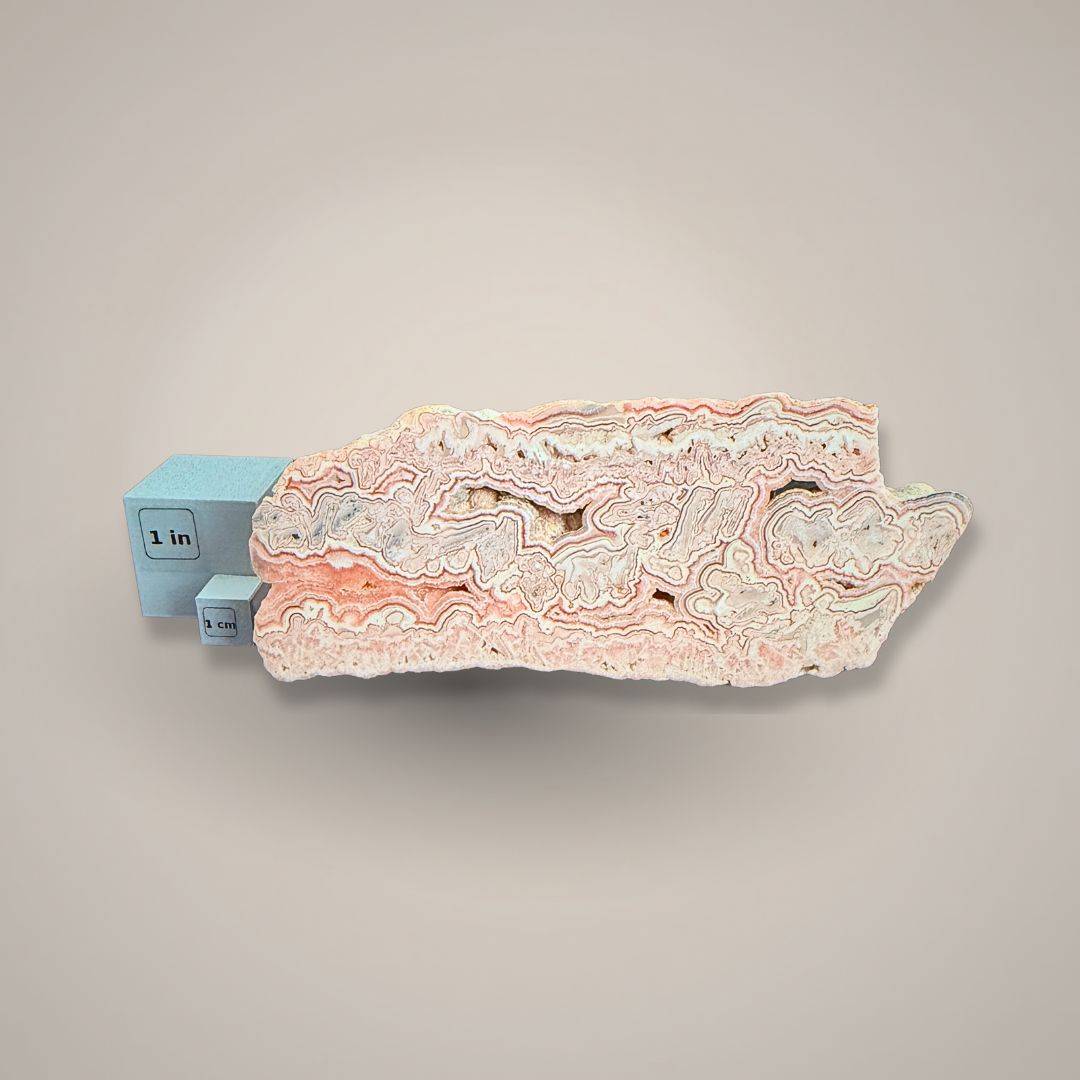Rhodochrosite stalactite slice with pink banding, mineral specimen for collectibles