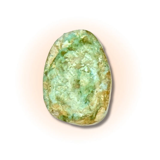 26.75 carat Royston Turquoise cabochon with green-blue matrix, ideal for handcrafted jewelry or gemstone collections.
