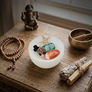 Selenite Charging Bowl — Hand-Carved Holder, Morocco