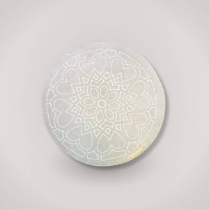Selenite Charging Plate — Mandala Surface, Morocco