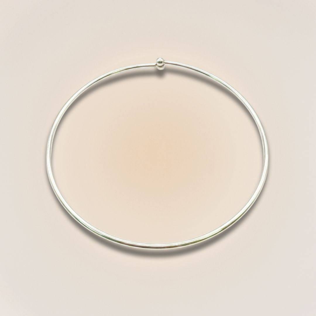 Sterling silver plated adjustable choker with minimalist collar design, ideal for layering or wearing solo. Sleek and modern jewelry piece.