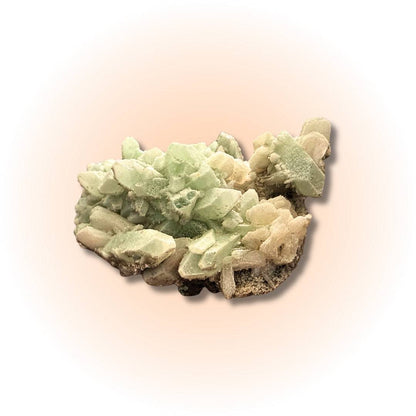 Premium Green Apophyllite Stilbite cluster with sharp green crystals and peachy stilbite, perfect for spiritual alignment and display collections.