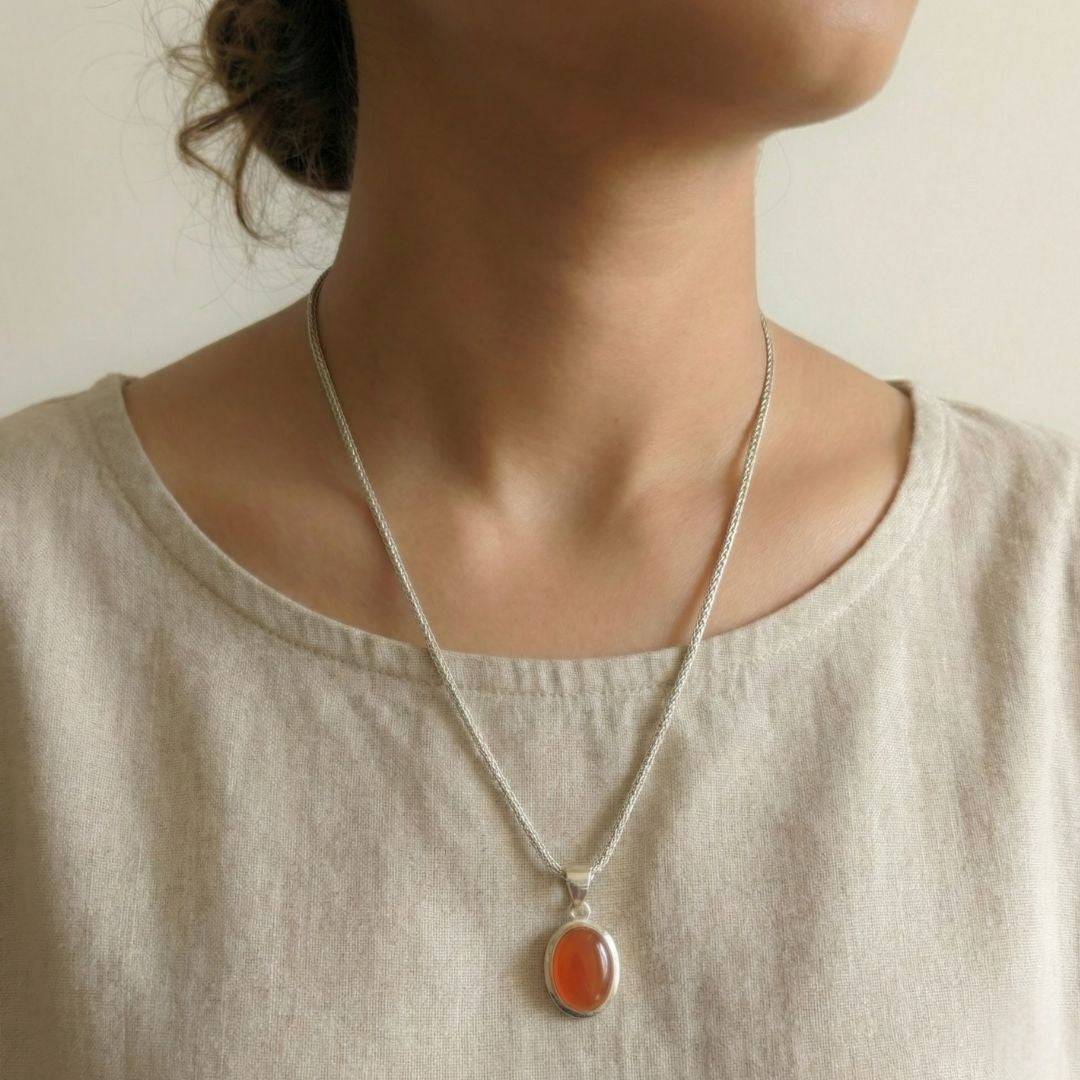 Silver Plated Wheat Chain Necklace with S-Clasp worn with a gemstone pendant, ideal for layering or everyday wear.