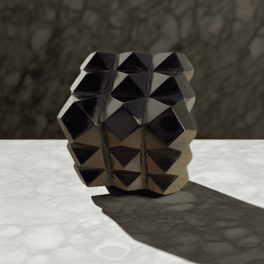Obsidian Cube - Sacred Geometry sculpture with faceted geometric design, ideal for energy grounding and protection in crystal healing collections.