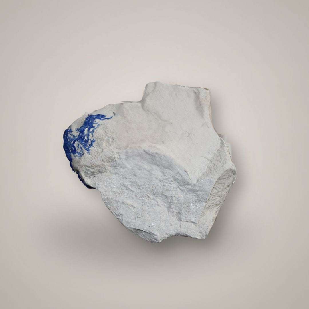 Back view of single Azurite Sun specimen showing pale kaolinite matrix from Australia.