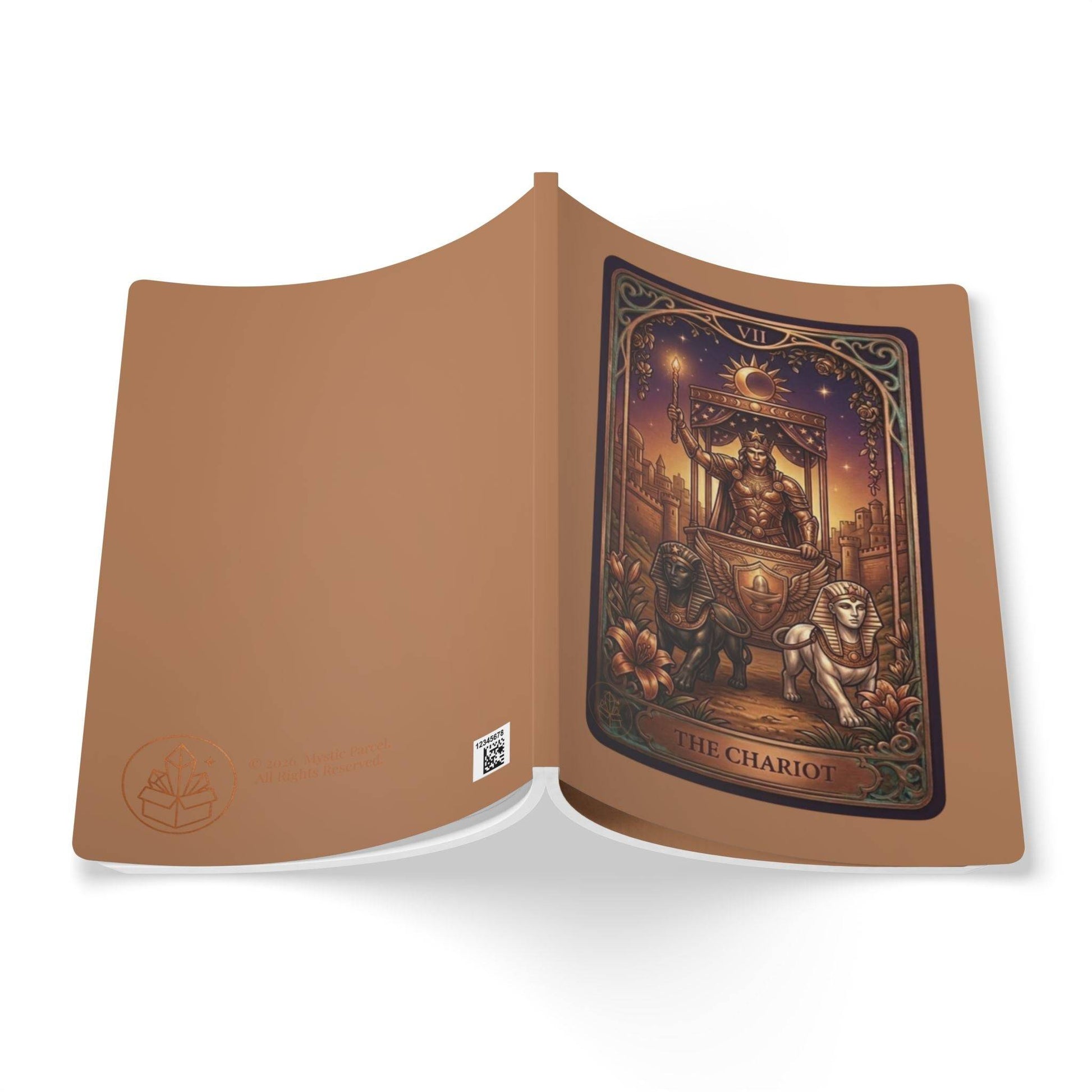 The Chariot Tarot journal with mystical tarot card cover design for spiritual reflection and journaling