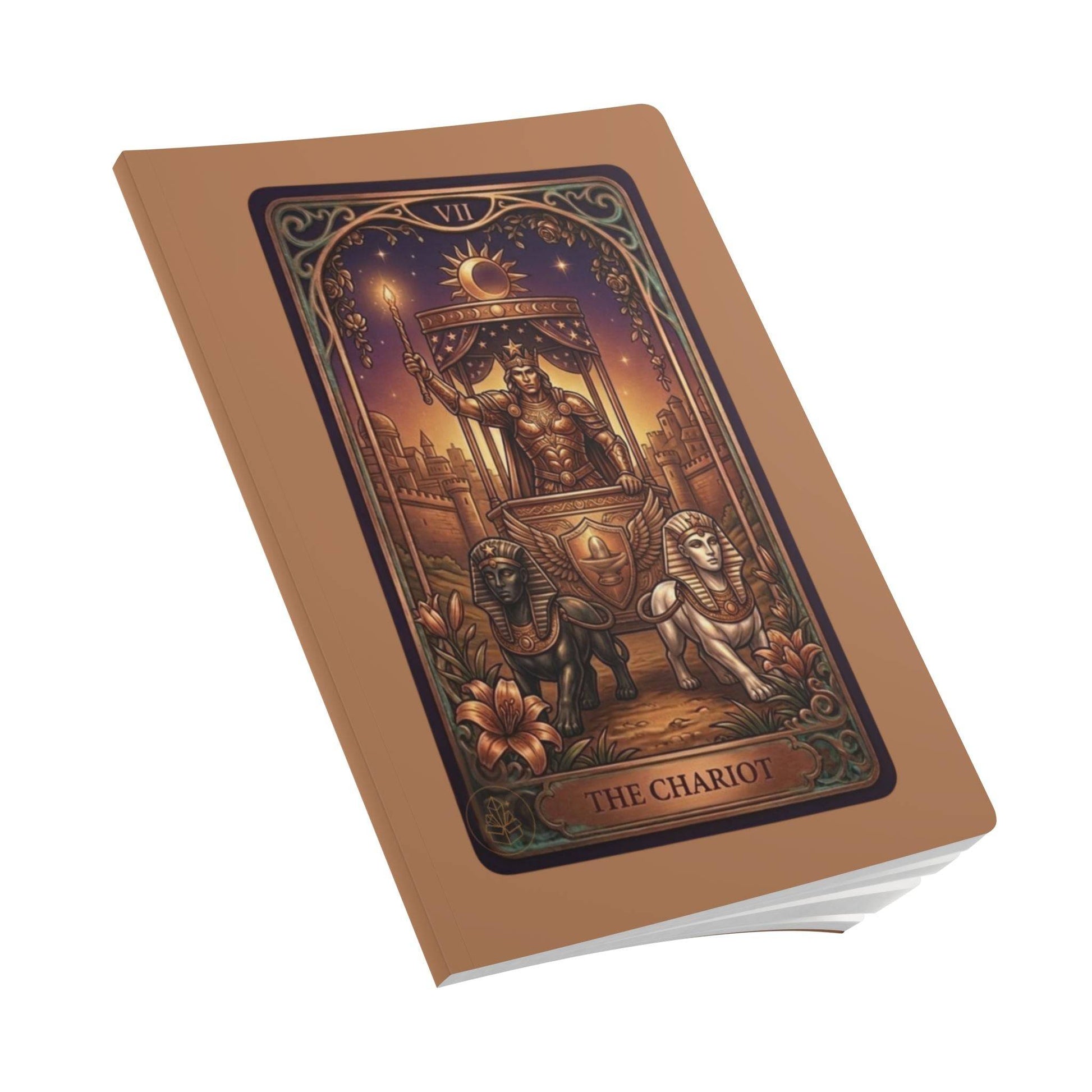 The Chariot tarot journal with mystical artwork for tarot reflection and journaling