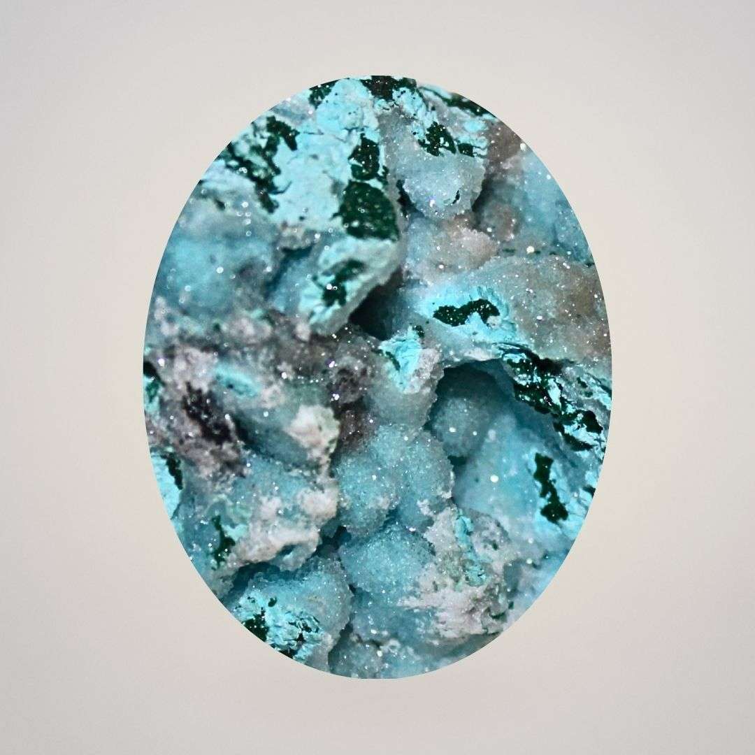 Double-sided Chrysocolla with Druzy Quartz coating and Malachite mineral specimen