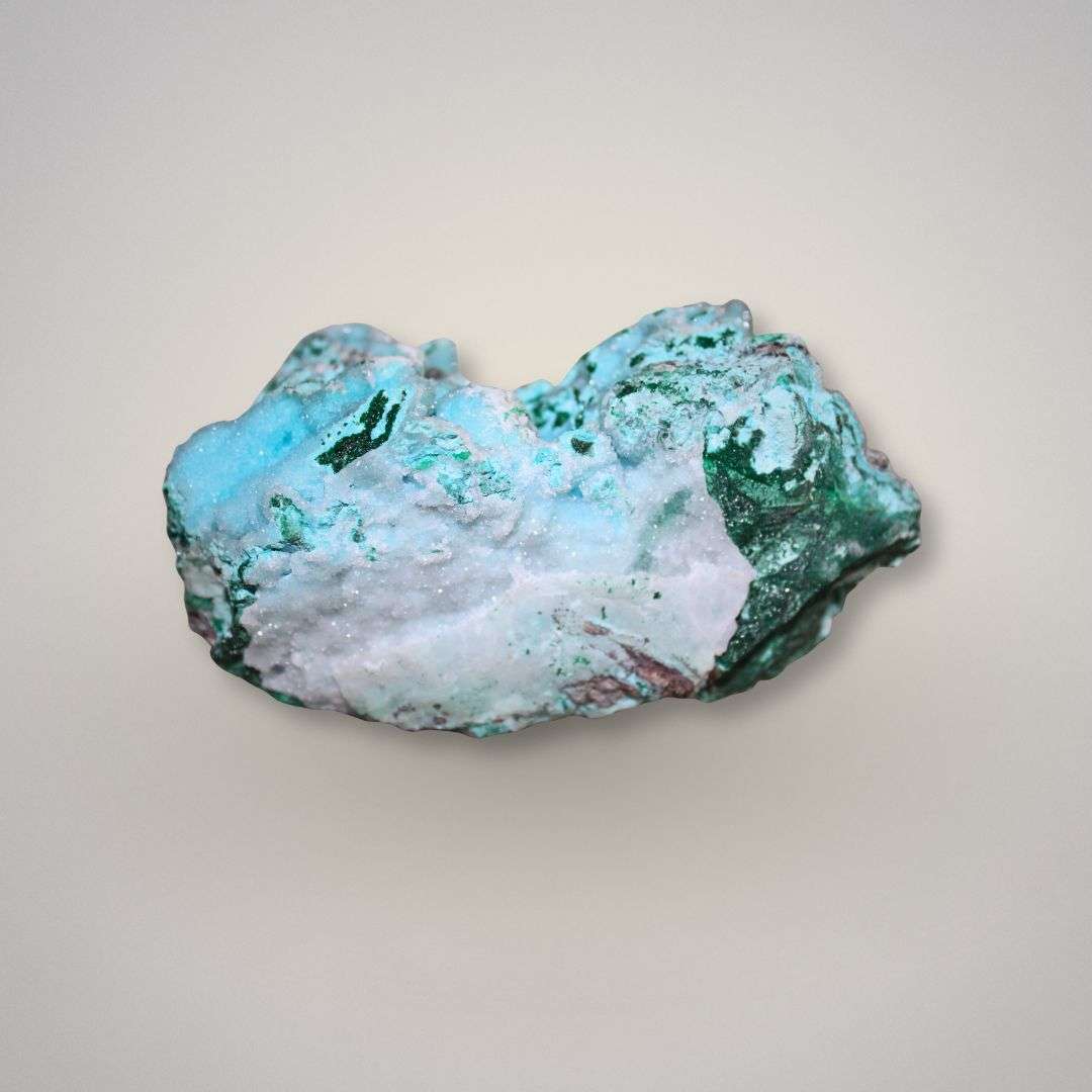 Bottom View of the Double-Sided Chrysocolla & Malachite Specimen with druzy quartz layer on the bottom