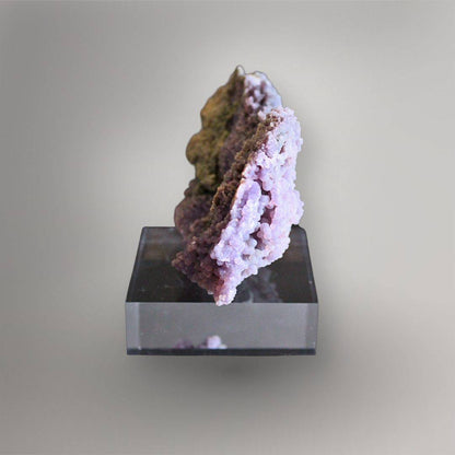 Opposite side of 374g Grape Agate cluster showing a deep cavity lined with pale lavender quartz spheres