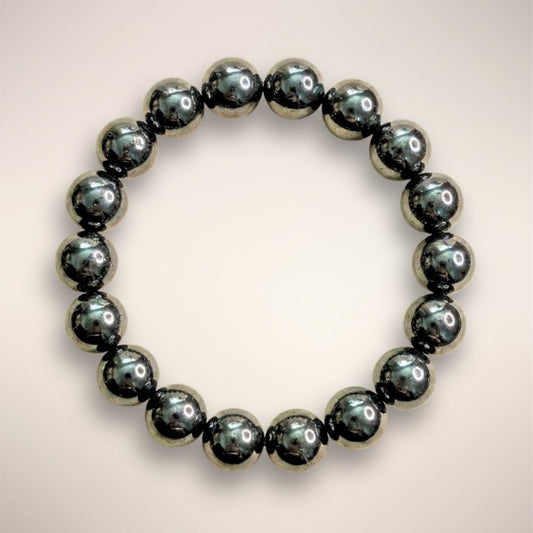 Hematite 12mm Beaded Bracelet - Grounding & Stable Protective accessory 