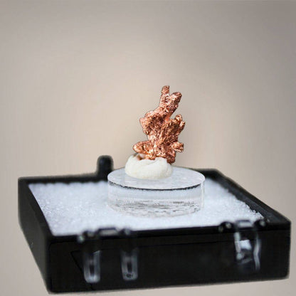 Reverse view of Chinese native copper thumbnail showing irregular branching growth, angular metallic surfaces, and two prominent upward projections.