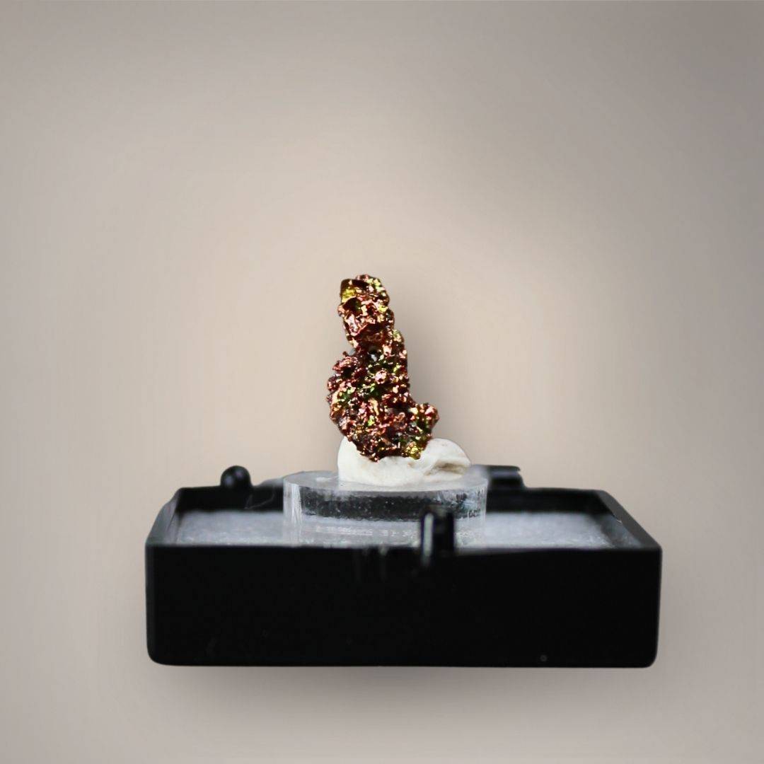 Front view of Chinese native copper thumbnail featuring an upright, clustered formation with rounded crystalline projections and bright copper-red metallic luster.