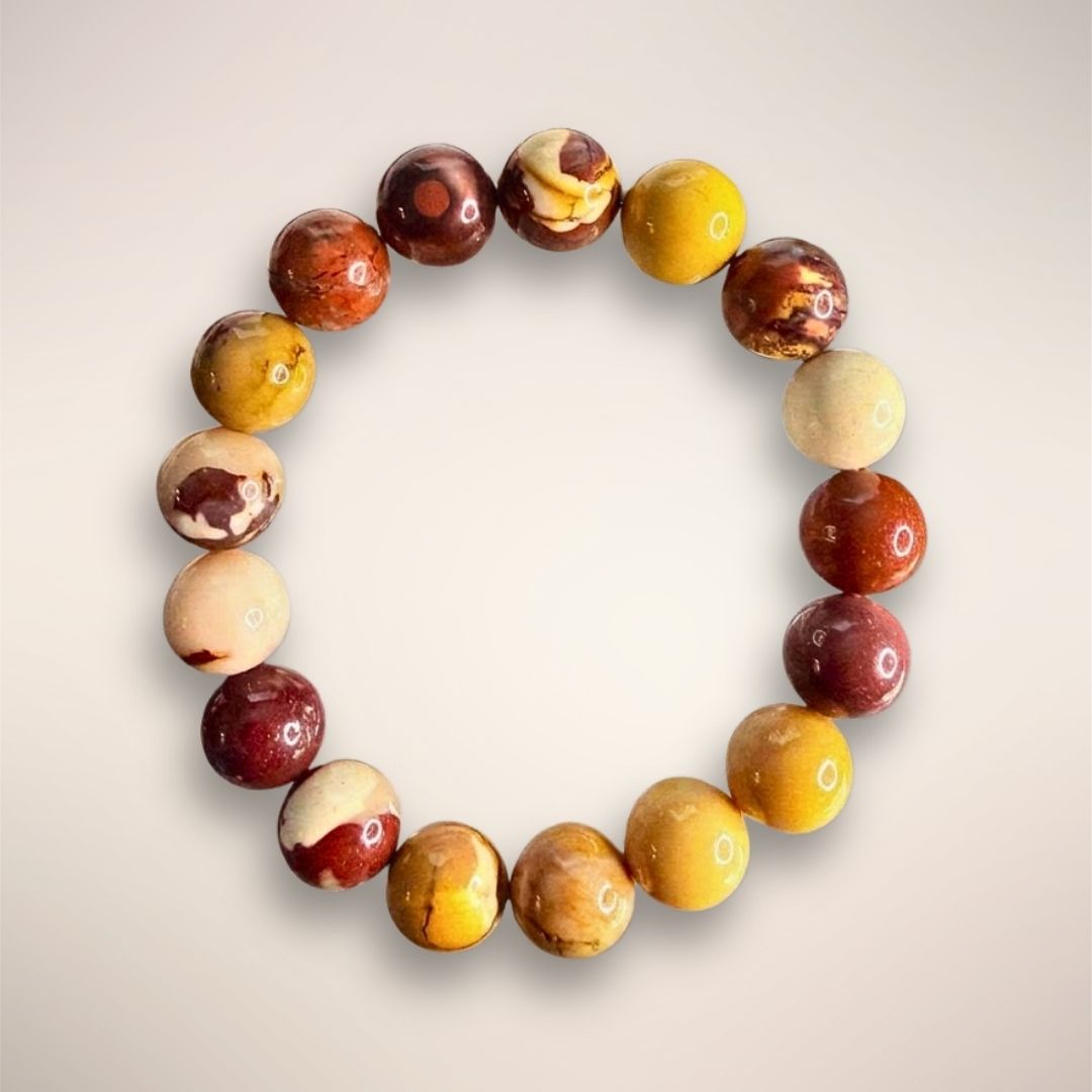 Mookaite Bracelet 12mm featuring polished multicolor beads