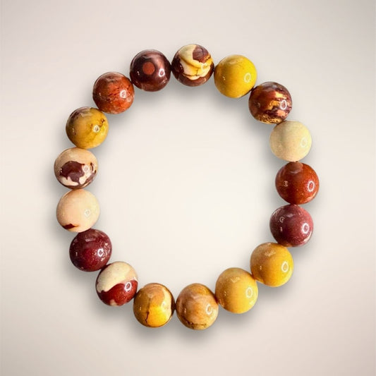 Mookaite Bracelet 12mm featuring polished multicolor beads