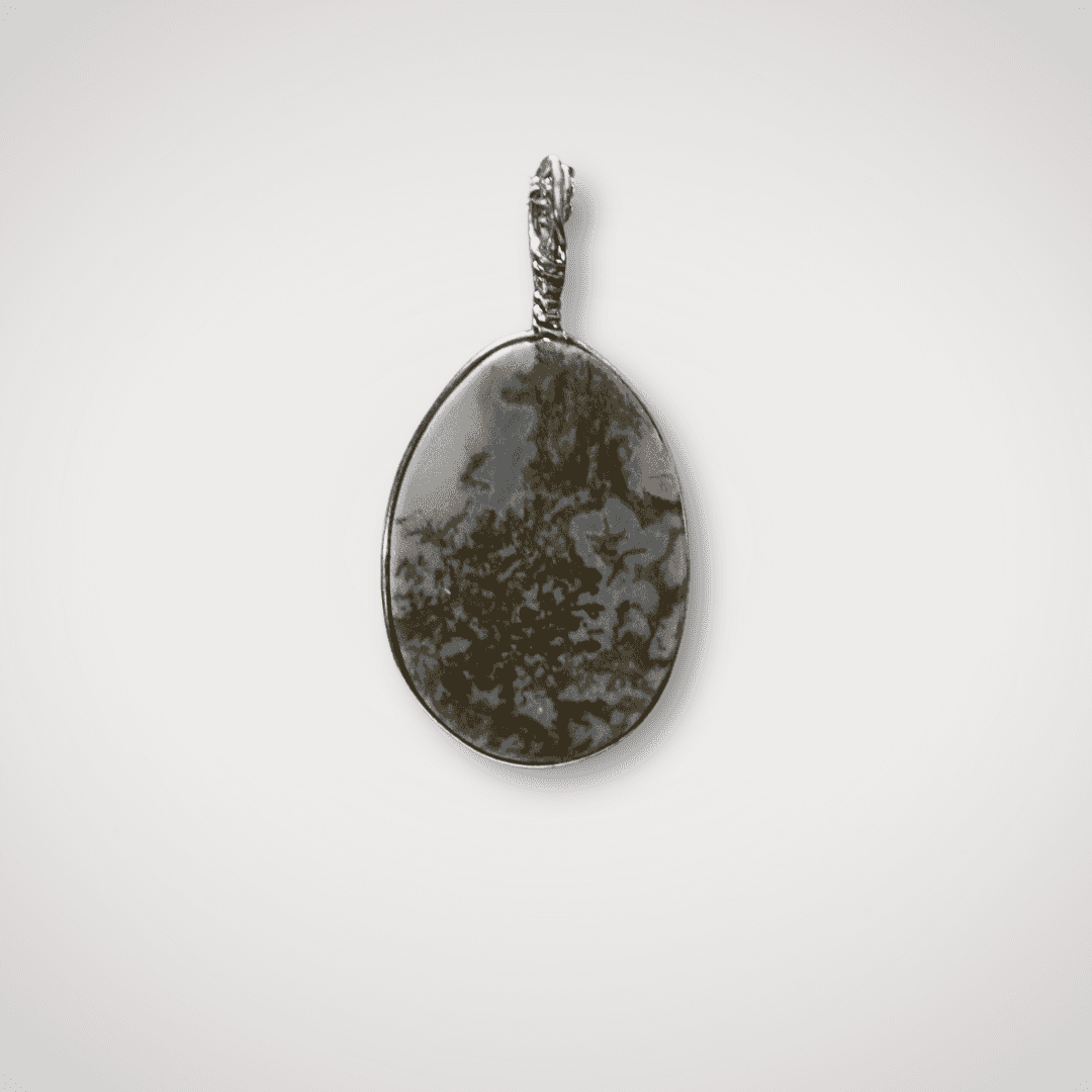 Indonesian Blue Opal pendant with silver wire wrap back view