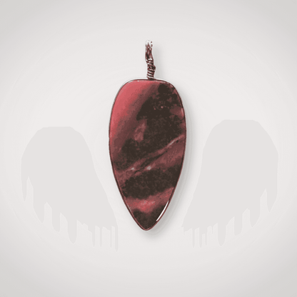 Rhodonite pendant with silver wire wrap back view