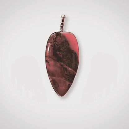 Rhodonite pendant with sterling silver wire wrap front view