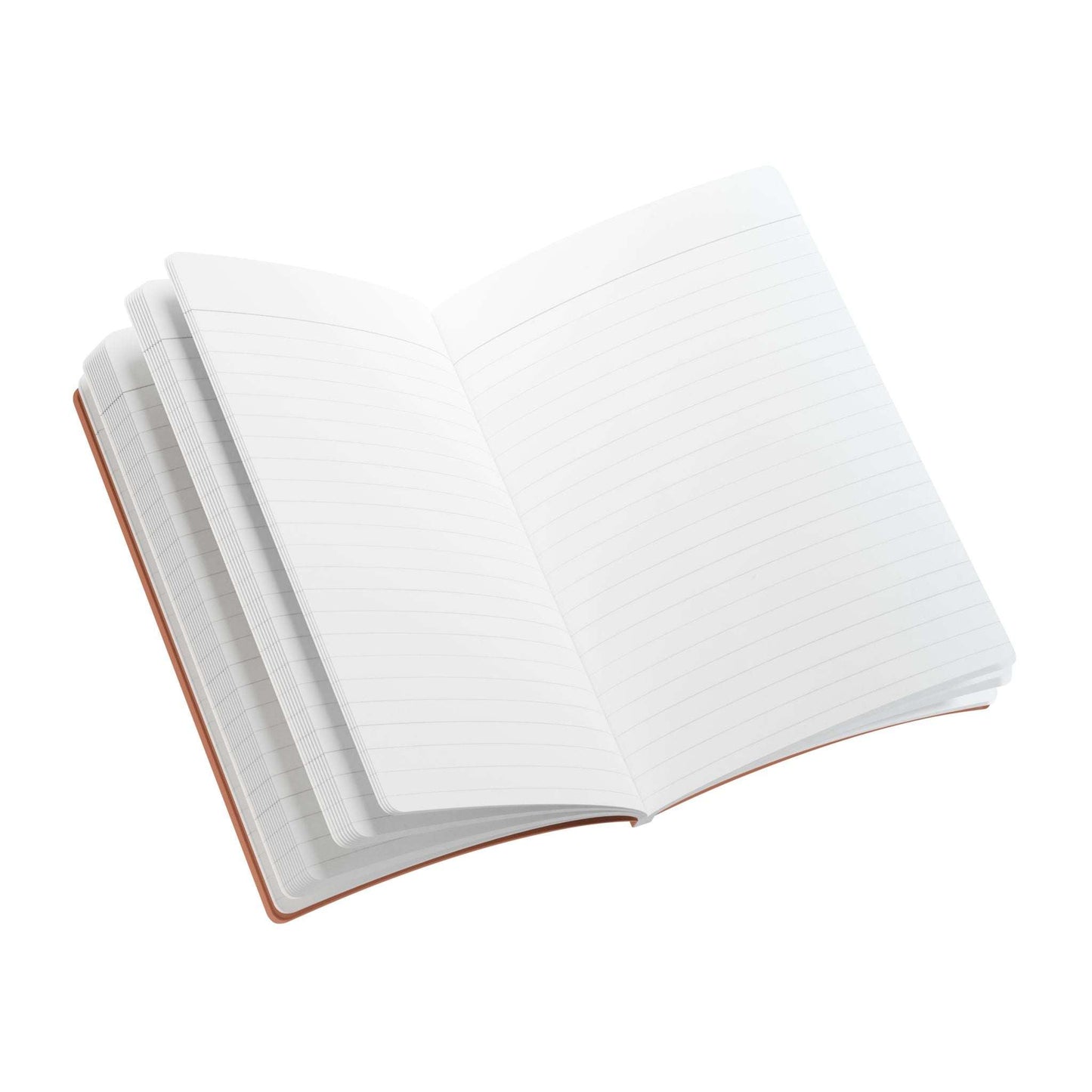 Open notebook with blank pages on a white background