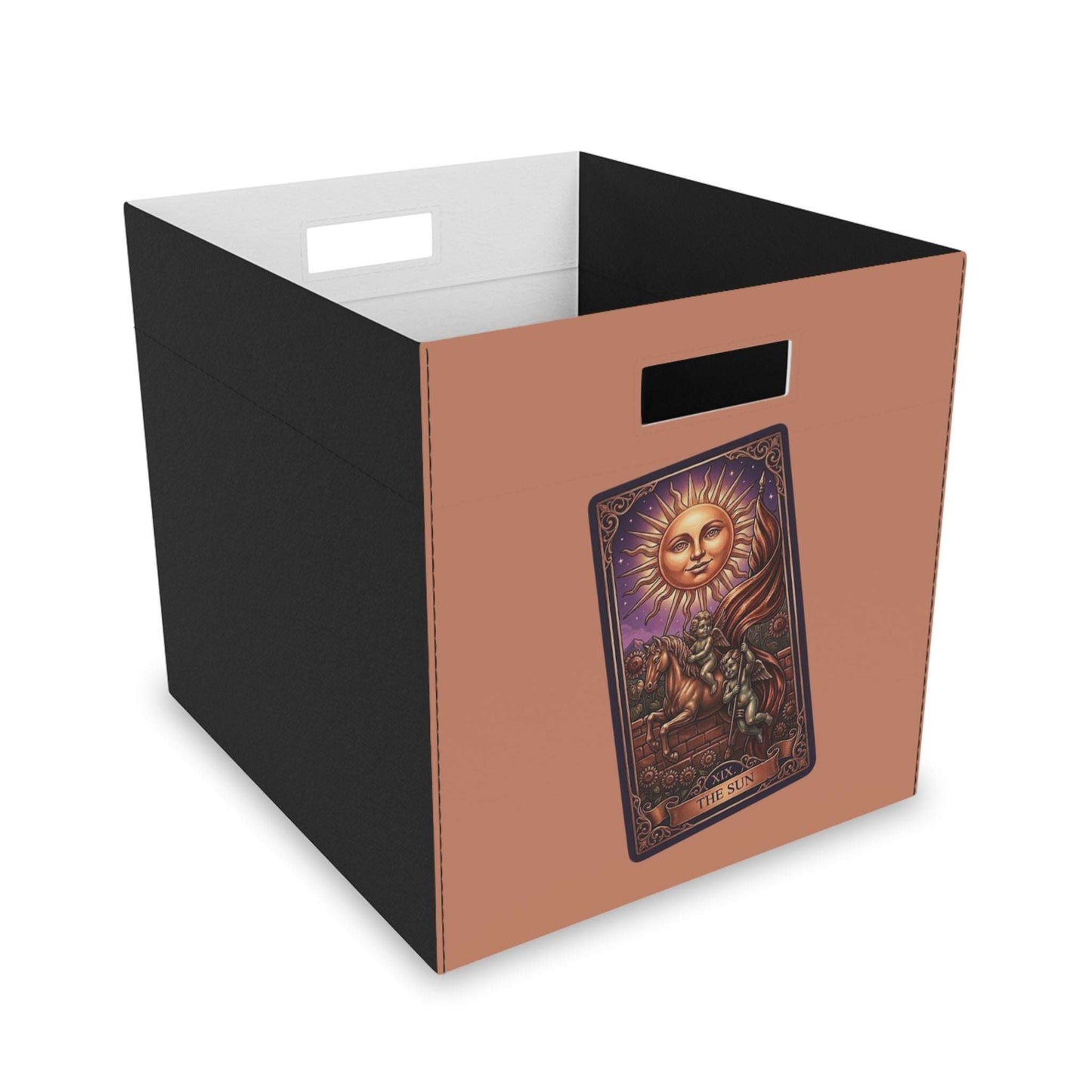 Storage box with a tarot card design on a white background
