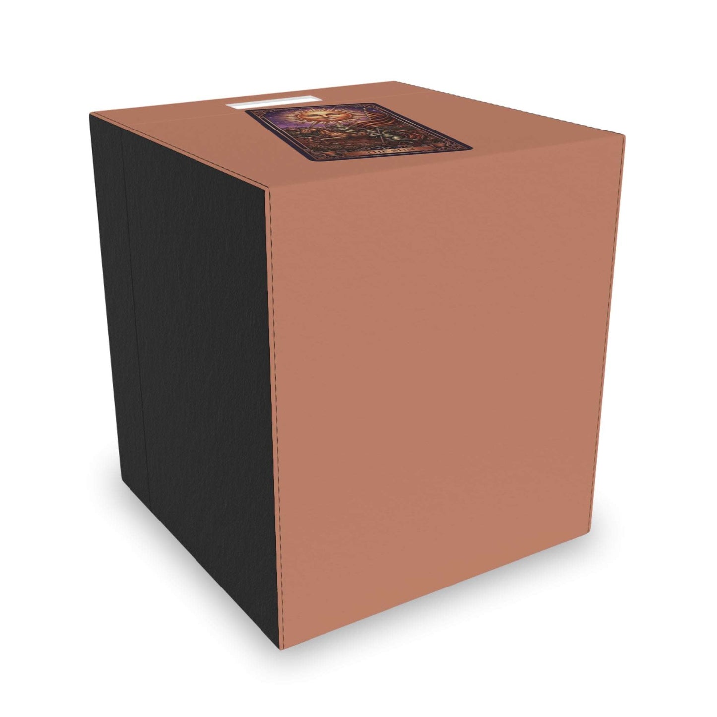 Brown and black rectangular box with a textured surface on a white background