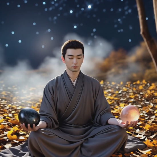 Peach moonstone video in the hand of a meditator
