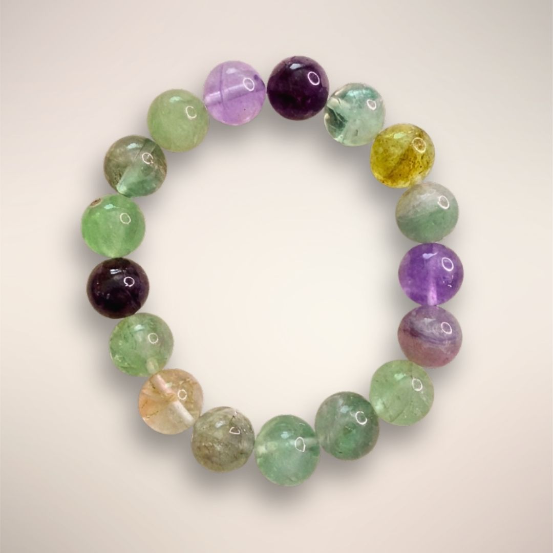 Rainbow Fluorite 12mm Beaded Bracelet for Clarity & Intuition 